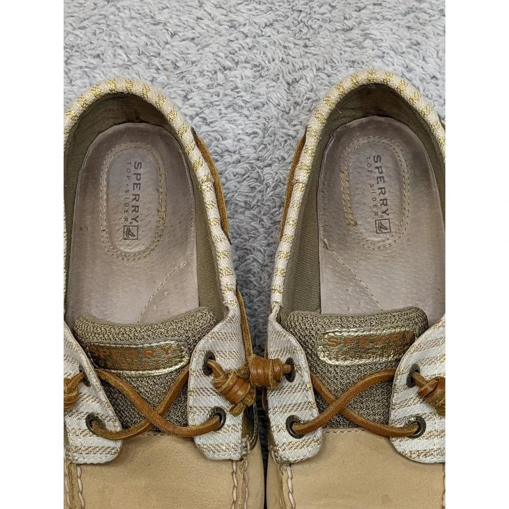Sperry Topsiders Coastal Boat Fishing Tan Leather/Tweed Gold‎ Women's 9M Shoes